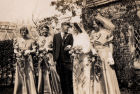 L to R ? then Nellie second from left, then Wilfred Corke groom, Jane Starnes bride, Ruth Starnes? far right