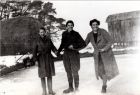Skating at Crockstead Jan 1945 with Nigel left, Ruth centre and Nellie right.