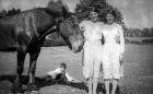Flower the horse, Alan lying on floor withg dog, Nellie and Kitty. 1st Sept 1940