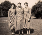 Kitty left, Lil centre and Nellie right at Halland Farm ready to get the cows in for milking. September 1940.