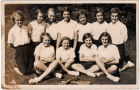 Nellie with East Hoathly Stoolball team 1937. The last line on the back of the photo reads &quot;Captain Nellie Cottingham.&quot; Nellie is pictured centre back row.
